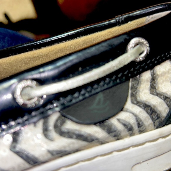 SPERRY⛵️TOP-SIDER Leather/Fabric Black Boat Shoes🦓Zebra Print Size 7.5 Women’s - Picture 5 of 12